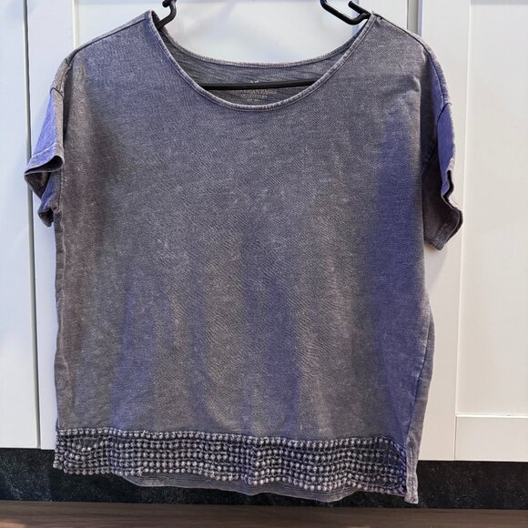 AE Blue Short Sleeve Top, Crochet Trim, M - Picture 1 of 5